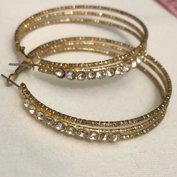 Sparkly Gold Tone Rhinestone Hoops - Picture 7 of 10